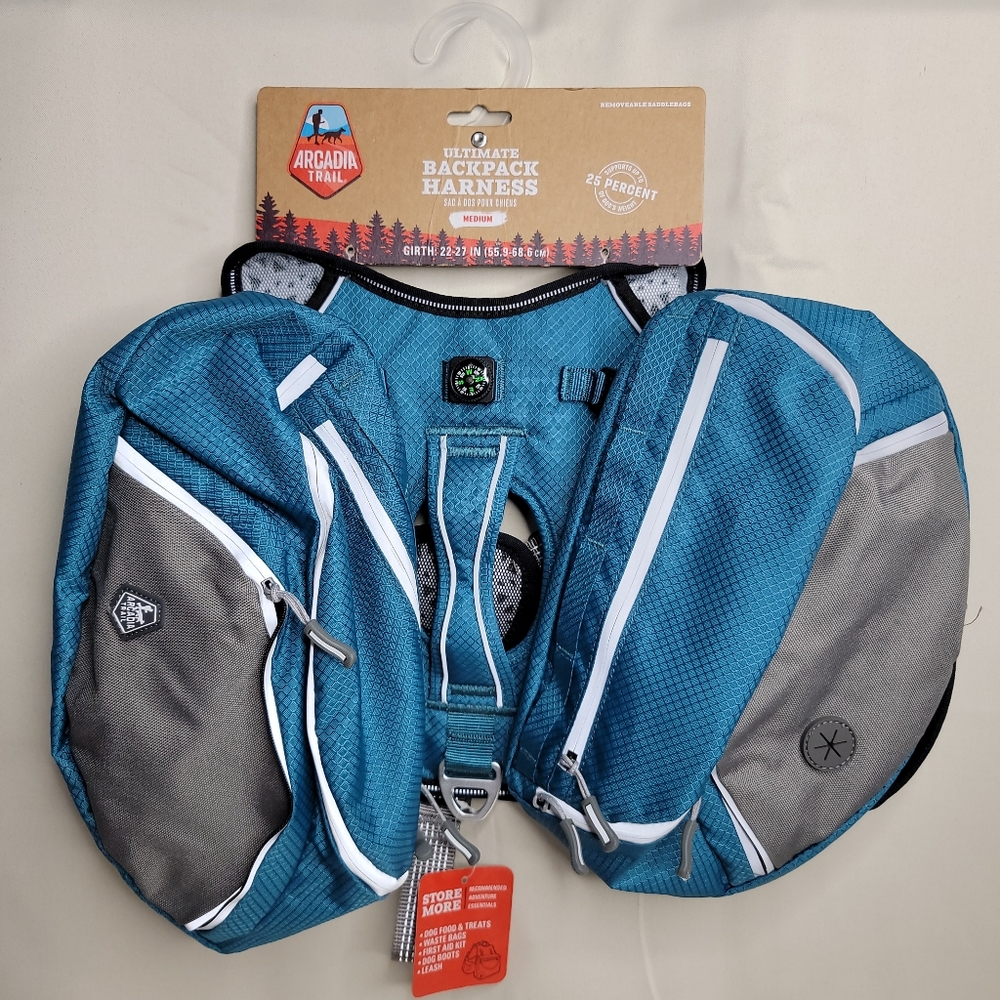 Arcadia Trail Dog Harness w/ 2 Saddlebags Size Medium Dark Teal NEW - Picture 2 of 10
